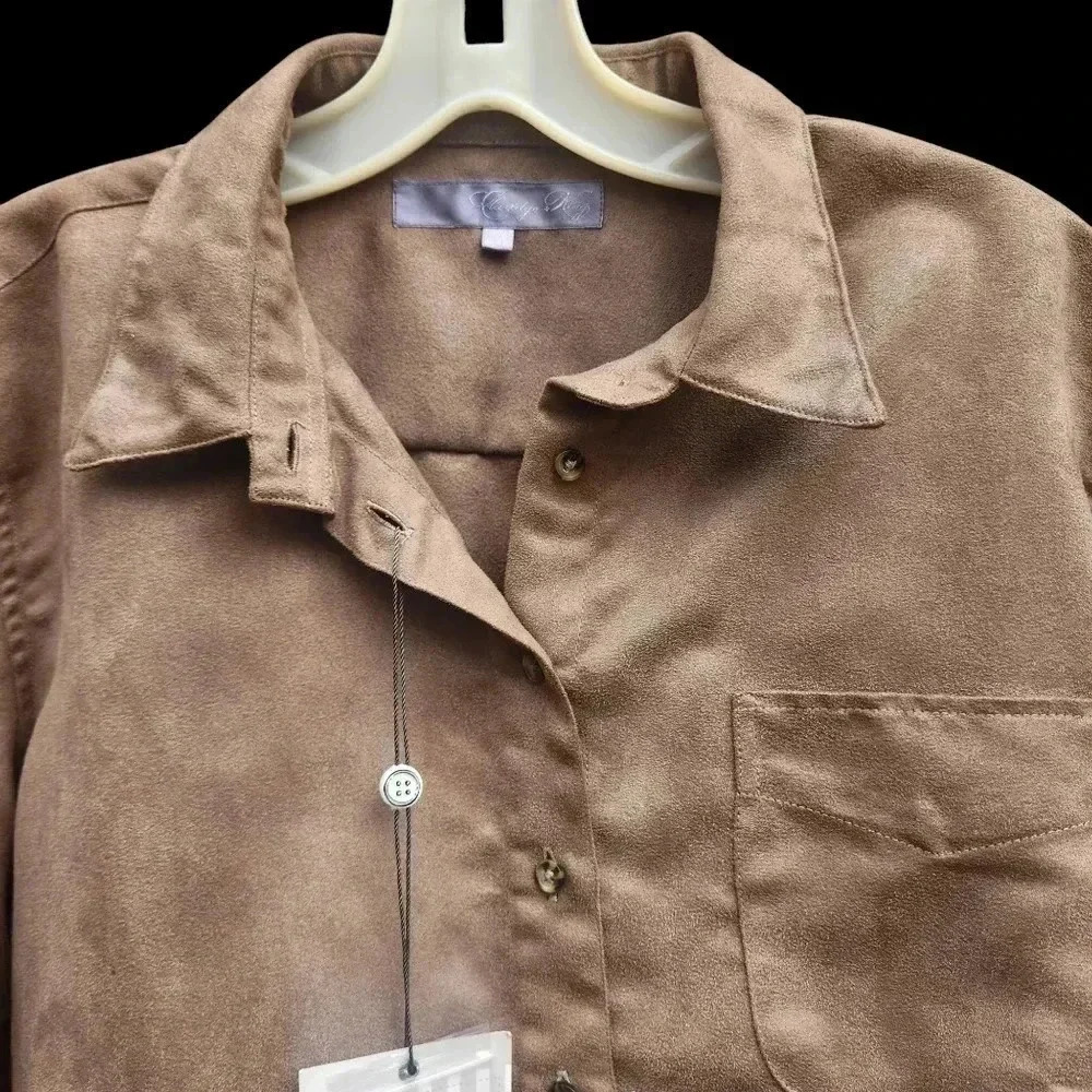 Claridge +King Microsuede Long Sleeve Boyfriend Style Shirt Womens Size L - Picture 10 of 10